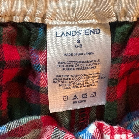Lands' End Red Plaid Pajama Bottoms Soft Flannel Size Small (6-8) Pjs - Picture 6 of 6